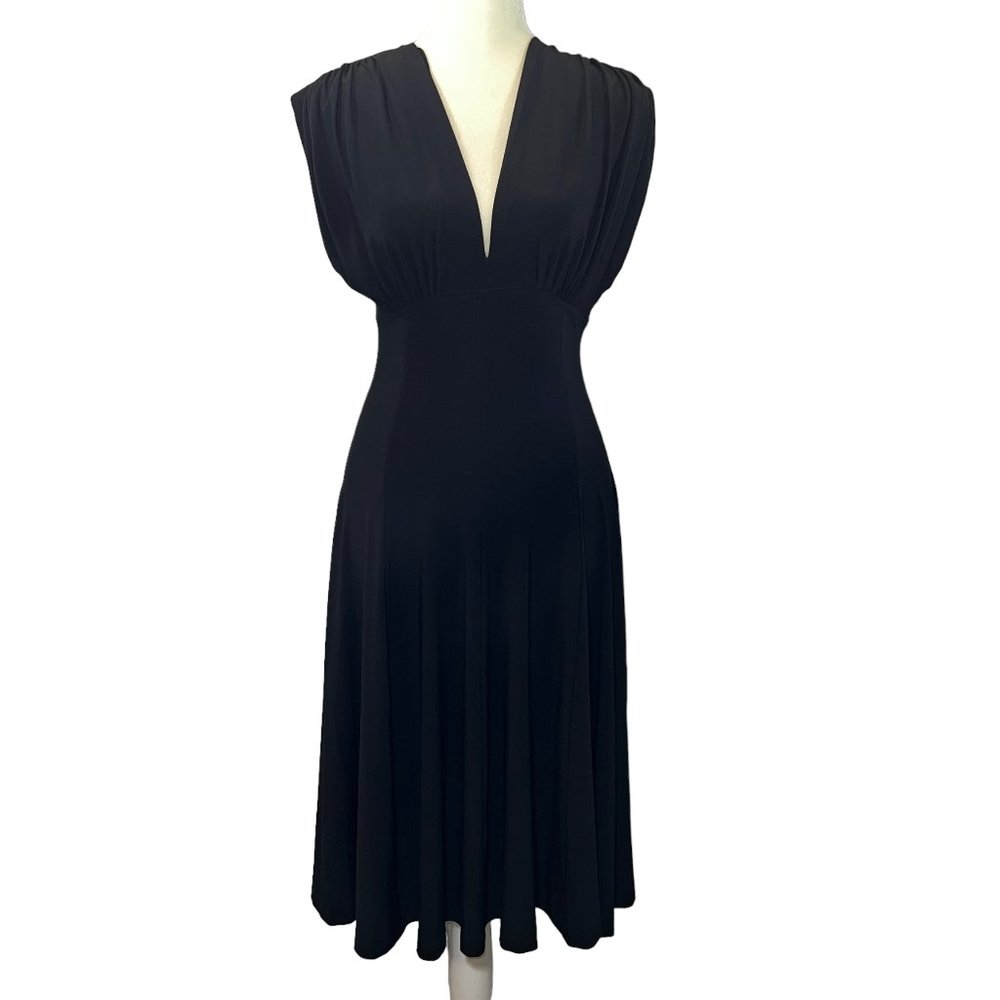 Norma Kamali Black V-Neck Stretch Midi Dress Size Small